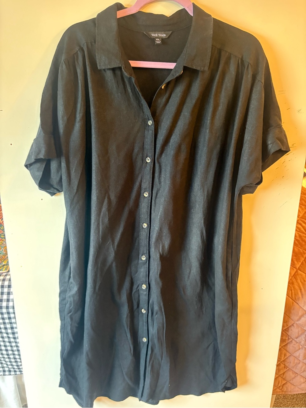 Well Worn Black Women's Button-Down Short Sleeve Shirt Dress